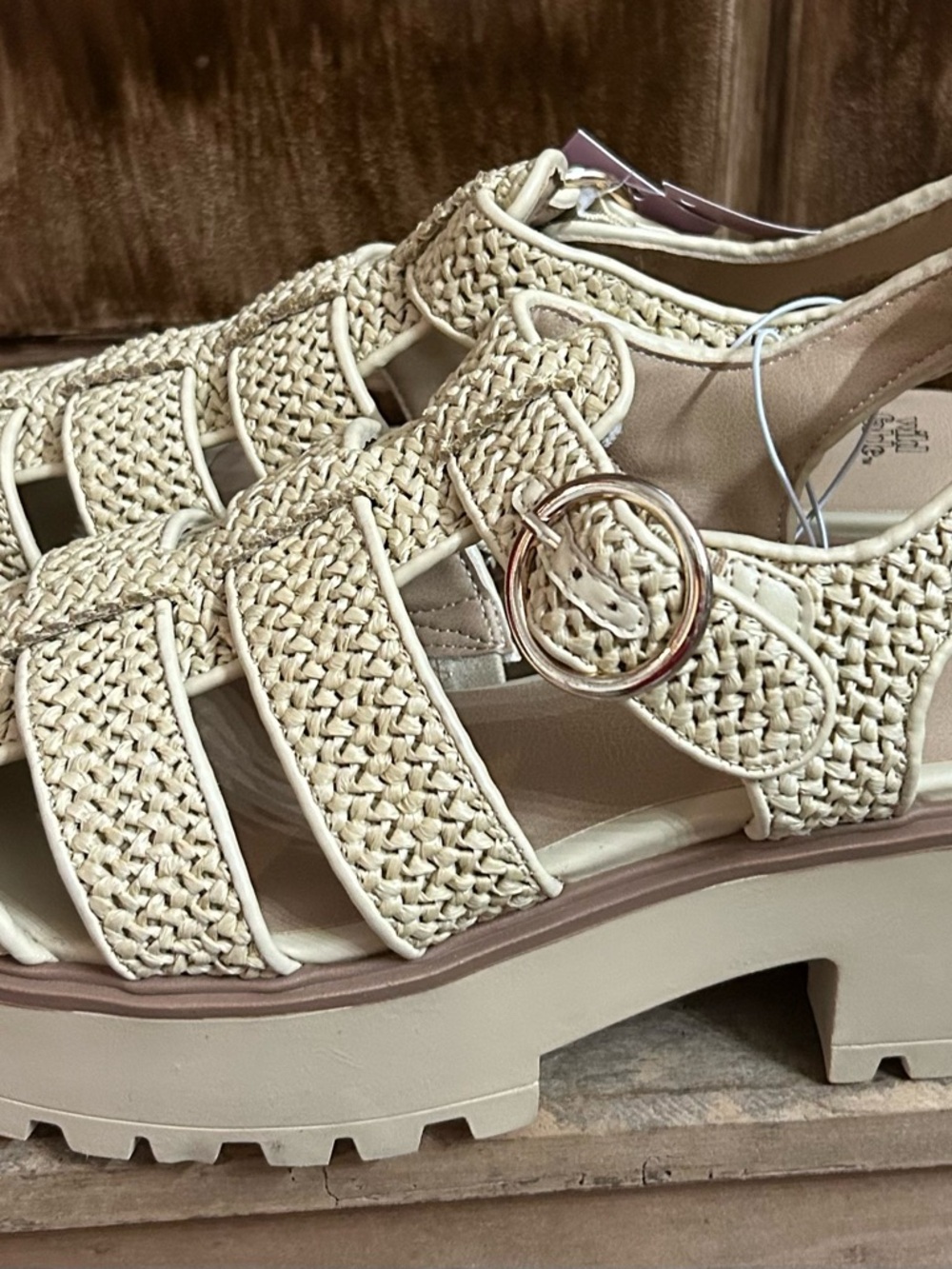 wild fable Cream Braided Platform Sandal with Round Buckle